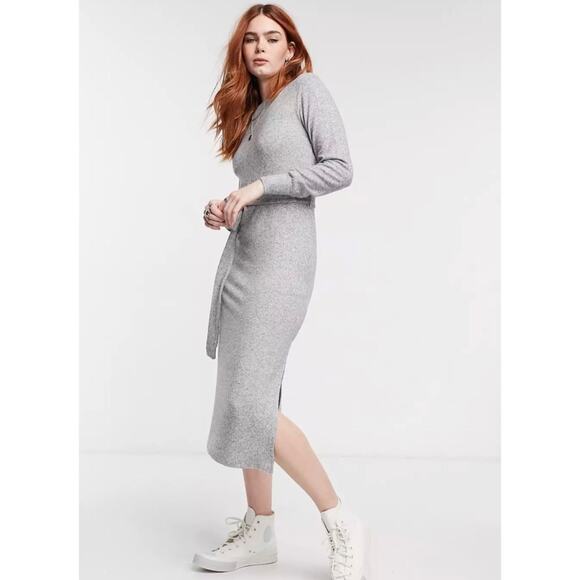 NWOT Topshop Long Sleeve Knit Midi Dress in Heather Gray - Picture 1 of 14